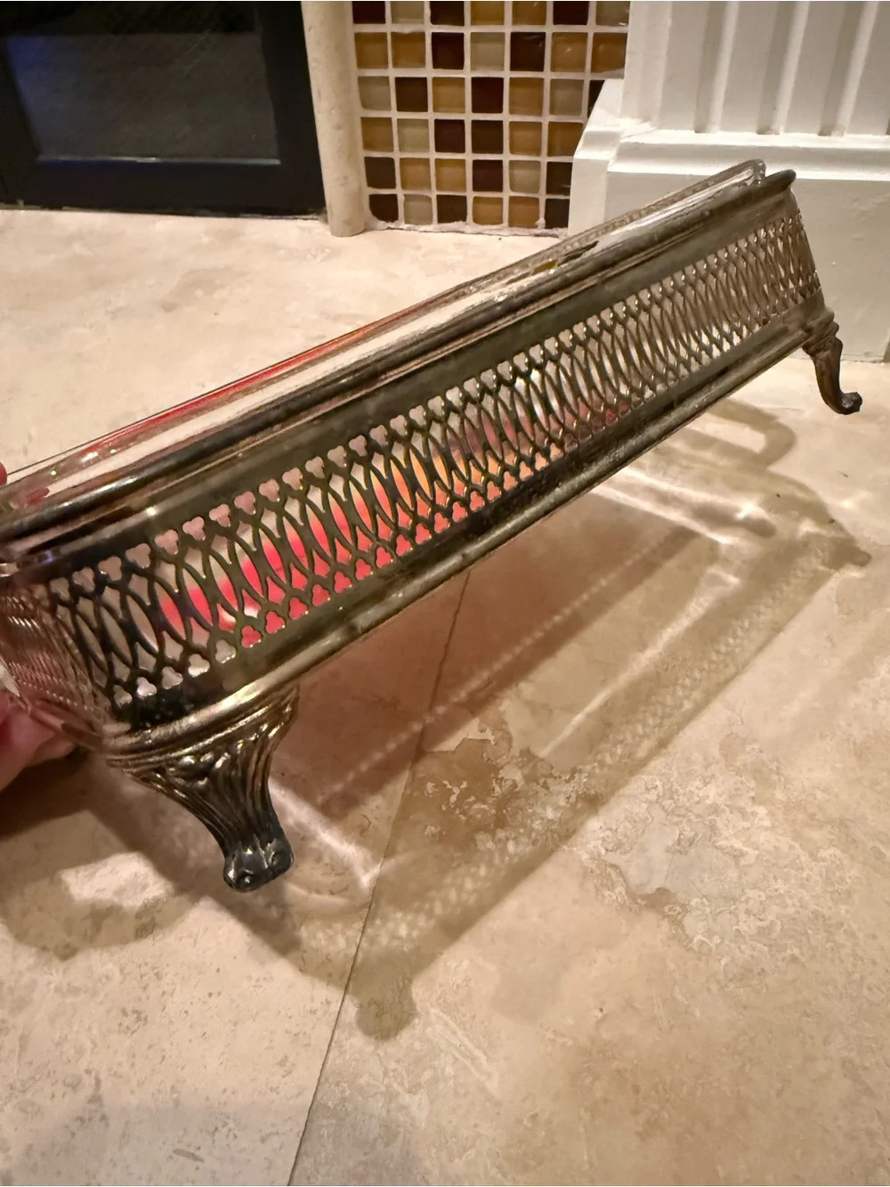 Vintage Anchor Hocking Glass Casserole Dish With Handles Silver Plated Stand 1qt